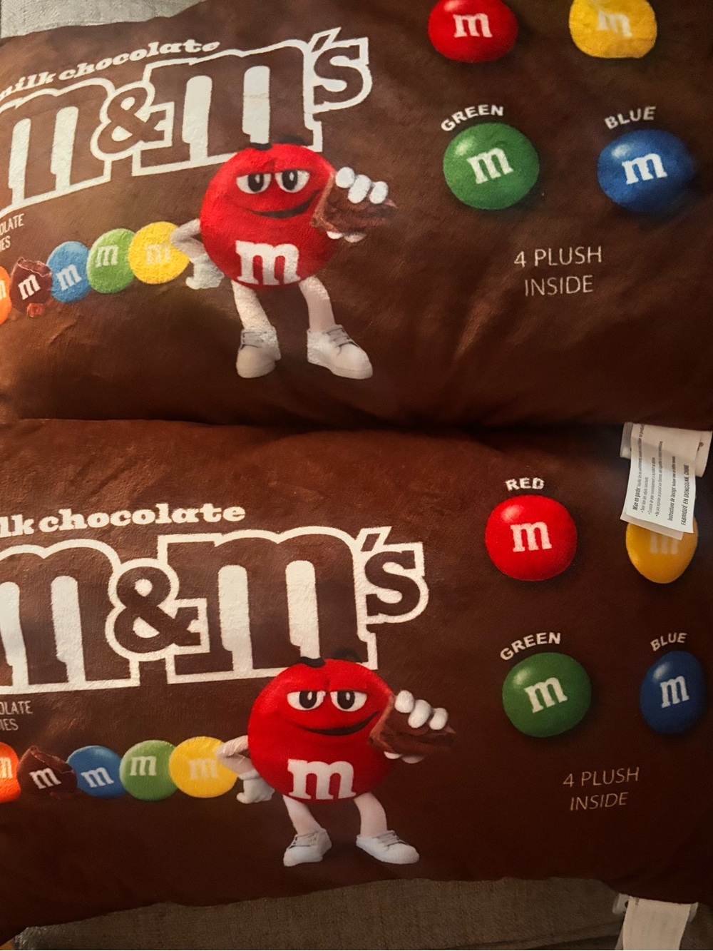 2 M&M'S Brown Pillowcase with Red, Green, Blue, Yellow and Orange Candy Graphics